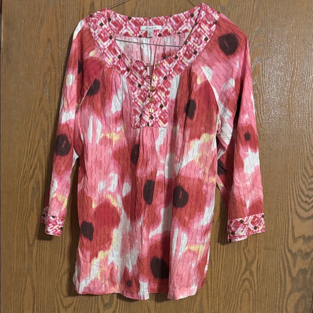 JM Collection Red and White Floral Blouse Size 16